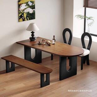 饭法饭式 中古风实木餐桌户型家用靠墙半圆小形桌高级感桌简约见详