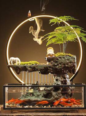 循环流IXJ景水器生财客厅创鱼意摆件办公室小型缸桌面招财观开业