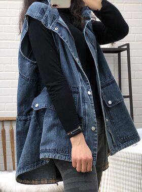 工装牛仔外套马甲女士春夏秋季新款韩版宽松中款背心马夹潮流大码