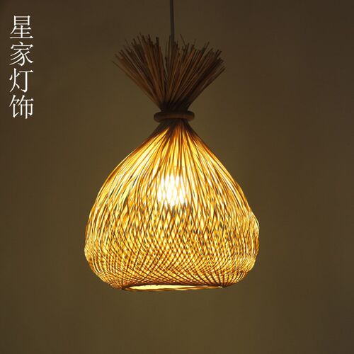 创意个性主题餐厅小吊灯单头过道走廊玄关灯日式竹编灯具吧台灯