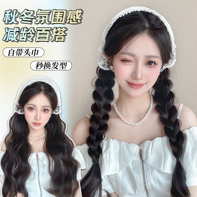 假发全头套女发箍头巾一体式卷发半头套日常长发大波浪帽子假发套图片