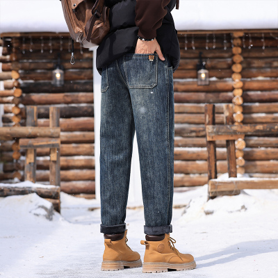 美式复古秋冬款加绒牛仔