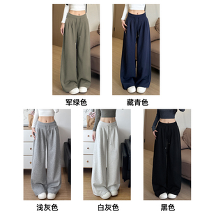灰色运动裤子女秋2025新款宽松慵懒阔腿裤小个子低腰休闲加绒卫裤