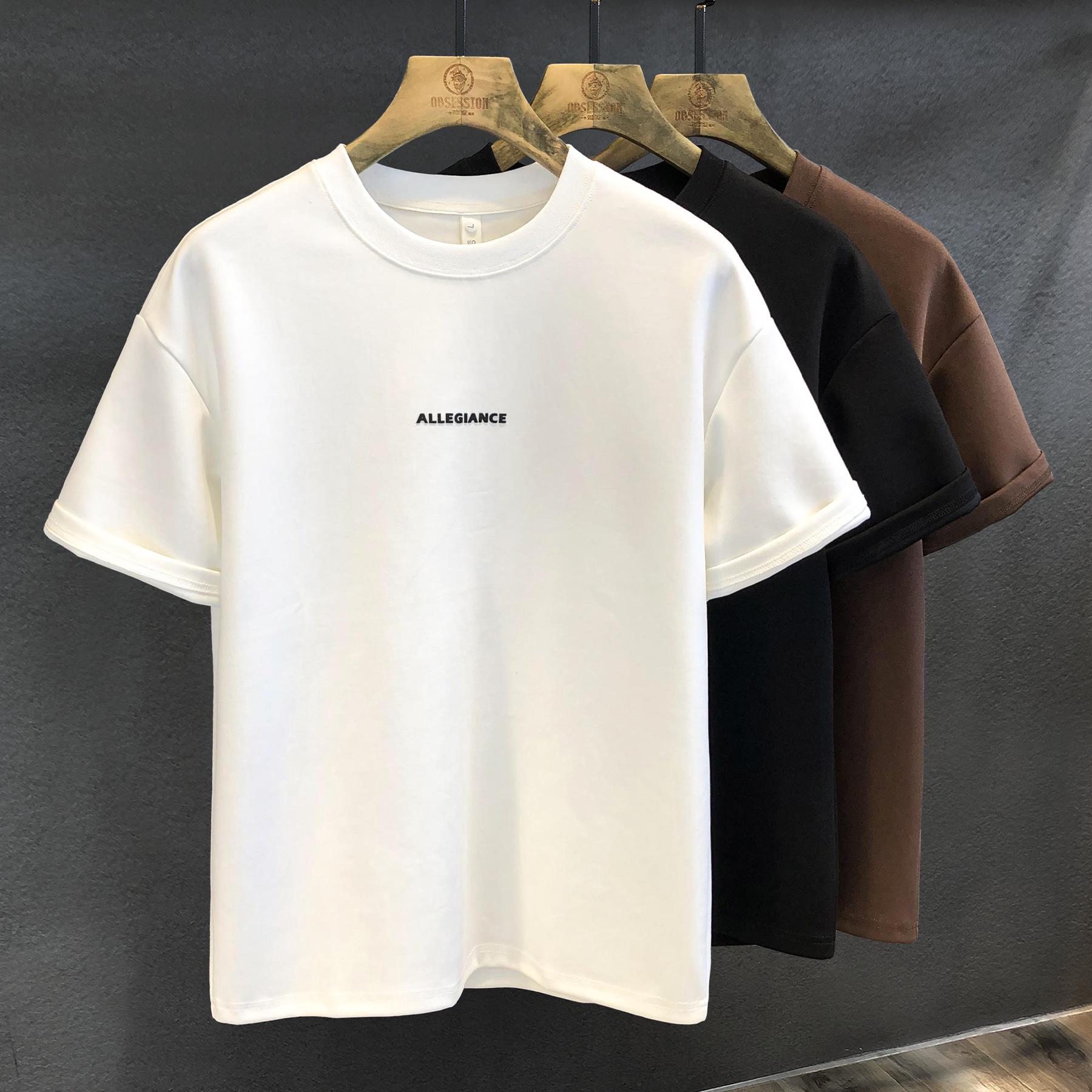 秋季极简内搭326g重磅厚切打底衫男士短袖T恤男美式复古半袖体恤