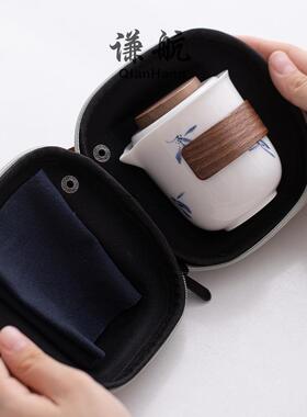 杯羊脂玉德化白瓷便qh34125携旅行功茶具套装户外露营快客杯一壶