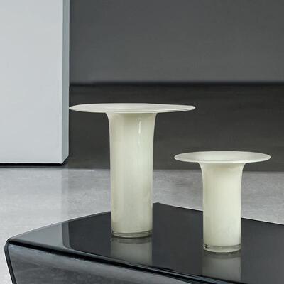 大秀家RXn居奶圆盘中玻璃花瓶花器is风软装古饰品白高级家居摆件