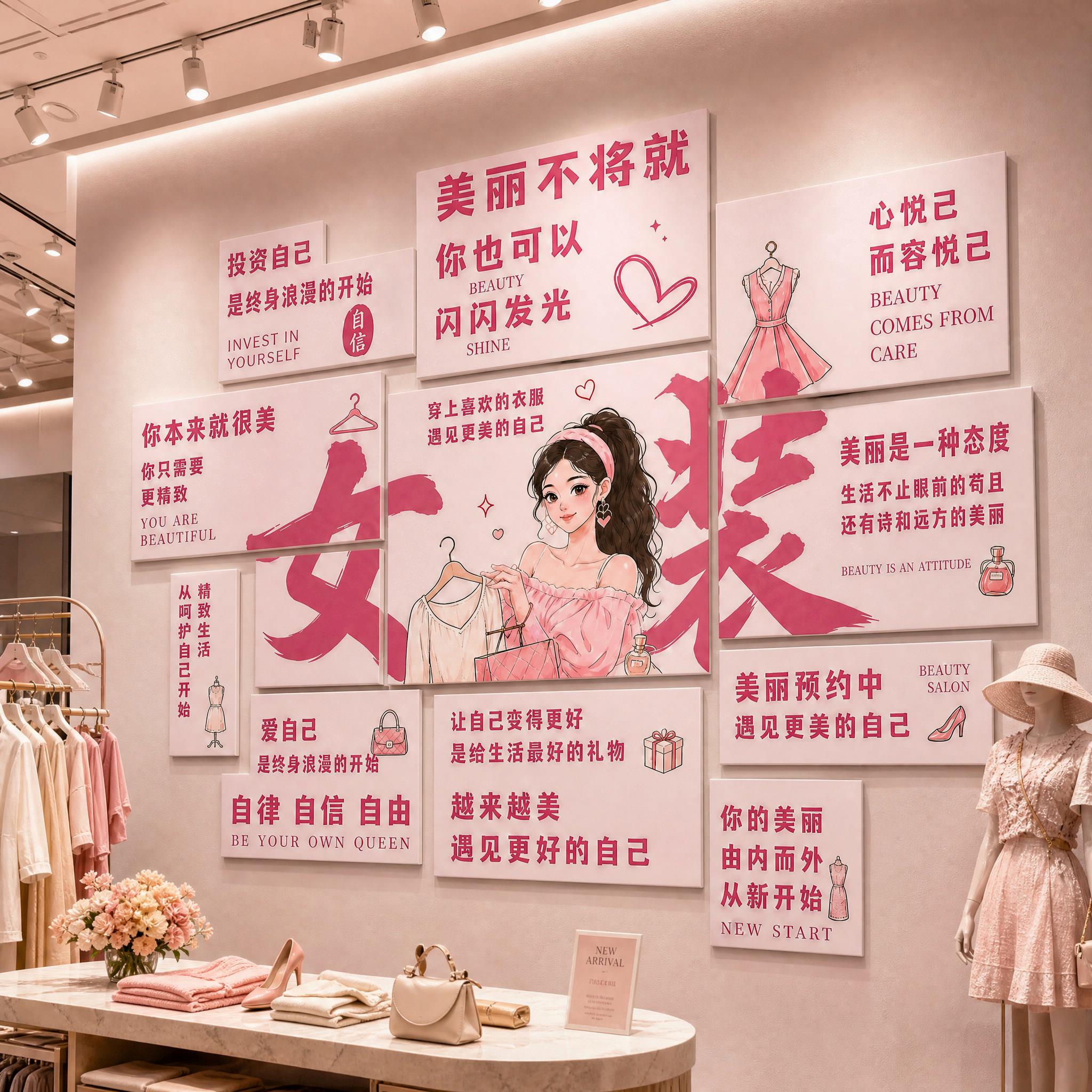 女装店服装穿搭时尚墙贴贴纸展示区试衣布置逛街吧台橱窗装饰贴纸