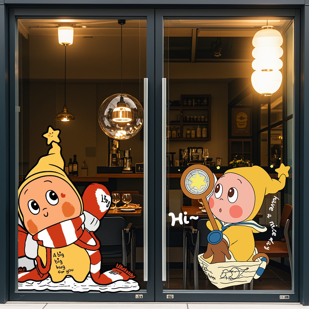 星星人8玻璃门贴纸店铺商场橱窗装饰布置静电贴透明无胶窗花贴画