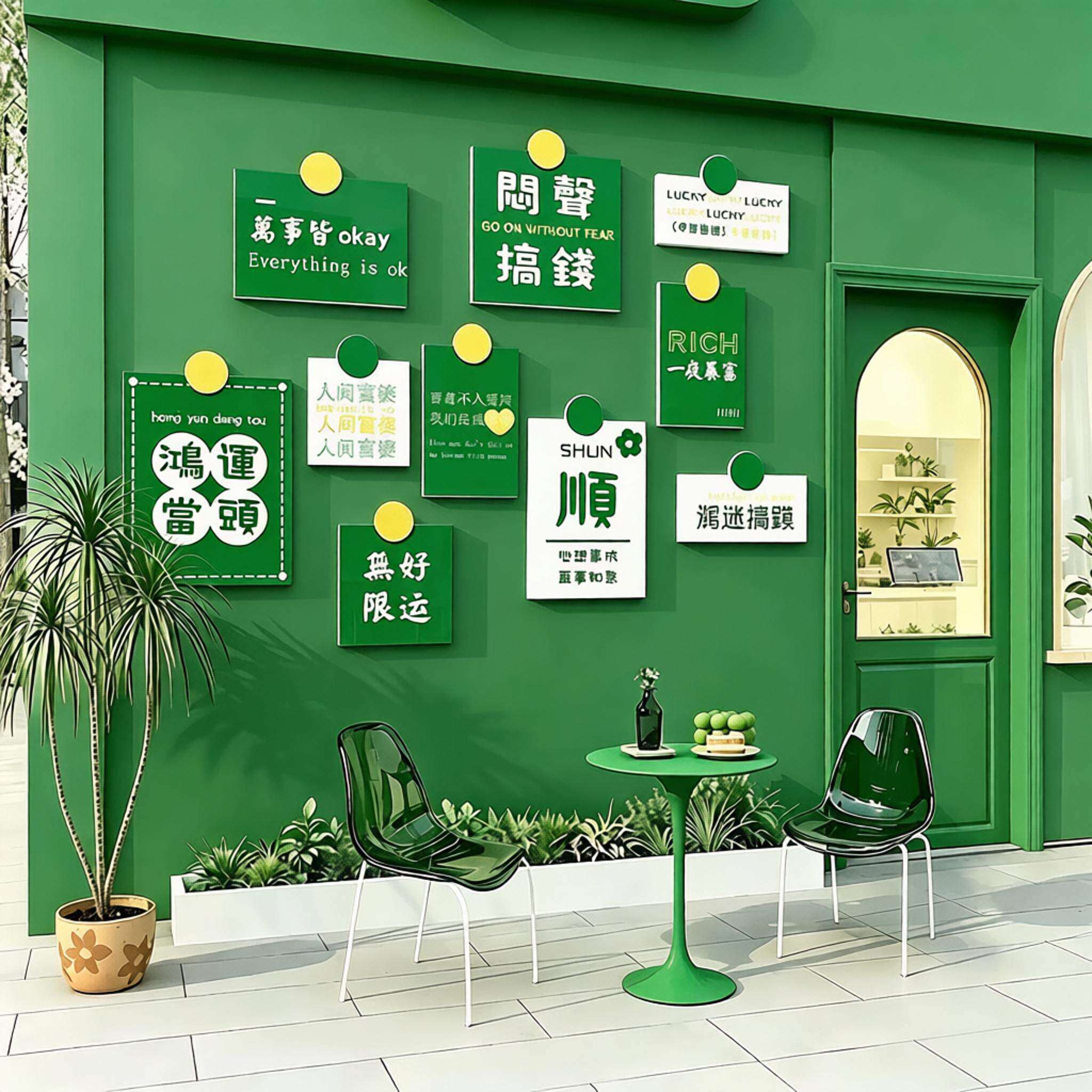 网红打卡背景拍照区布置柠檬奶茶店墙面壁装饰摆件直播间场贴纸画