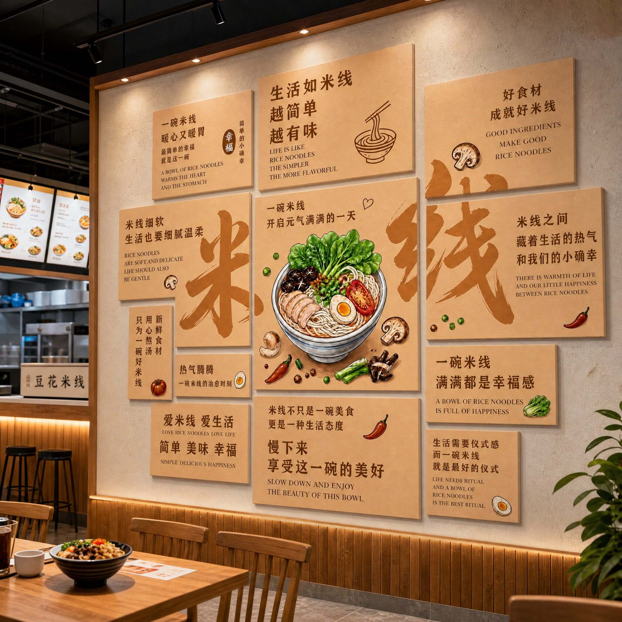 米线店装饰墙面米粉小吃餐饮氛围布置创意背景墙贴网红打卡贴画