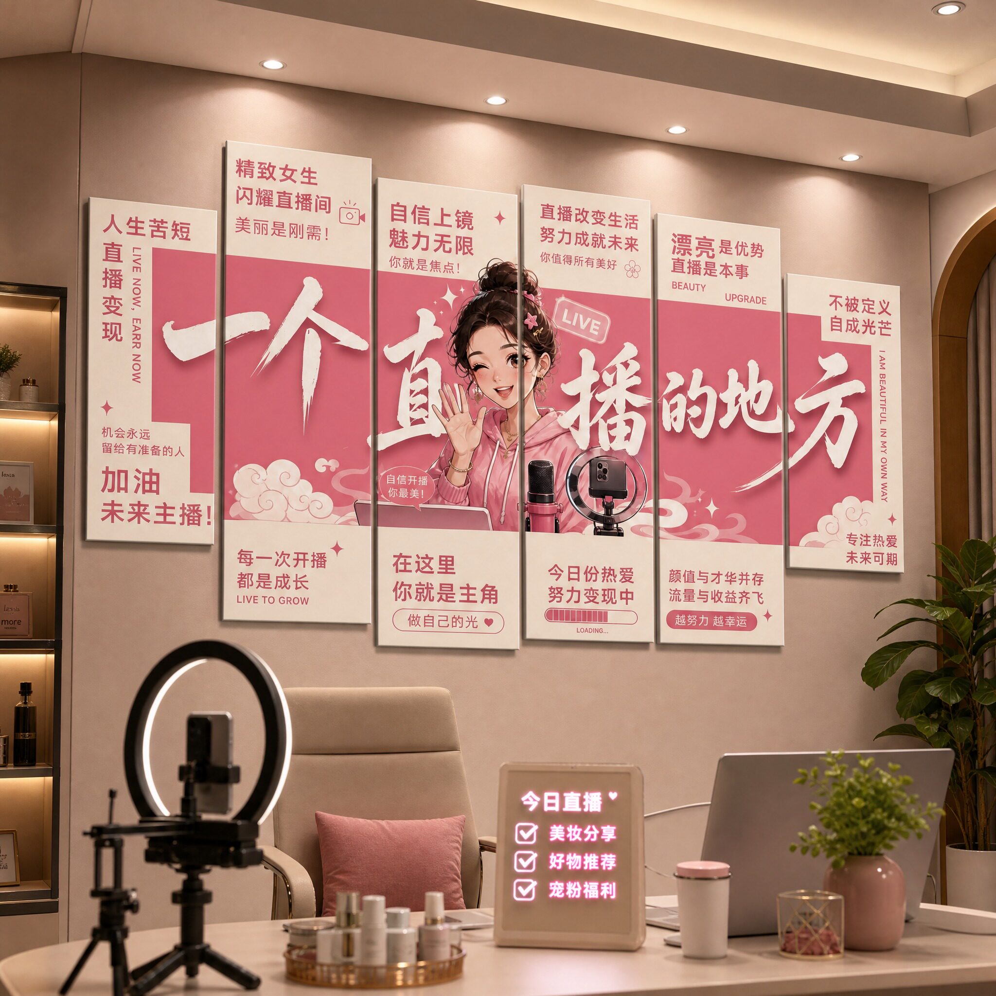 网红直播间主播拍摄录影打卡形象布置背景创意装饰挂画墙贴海报