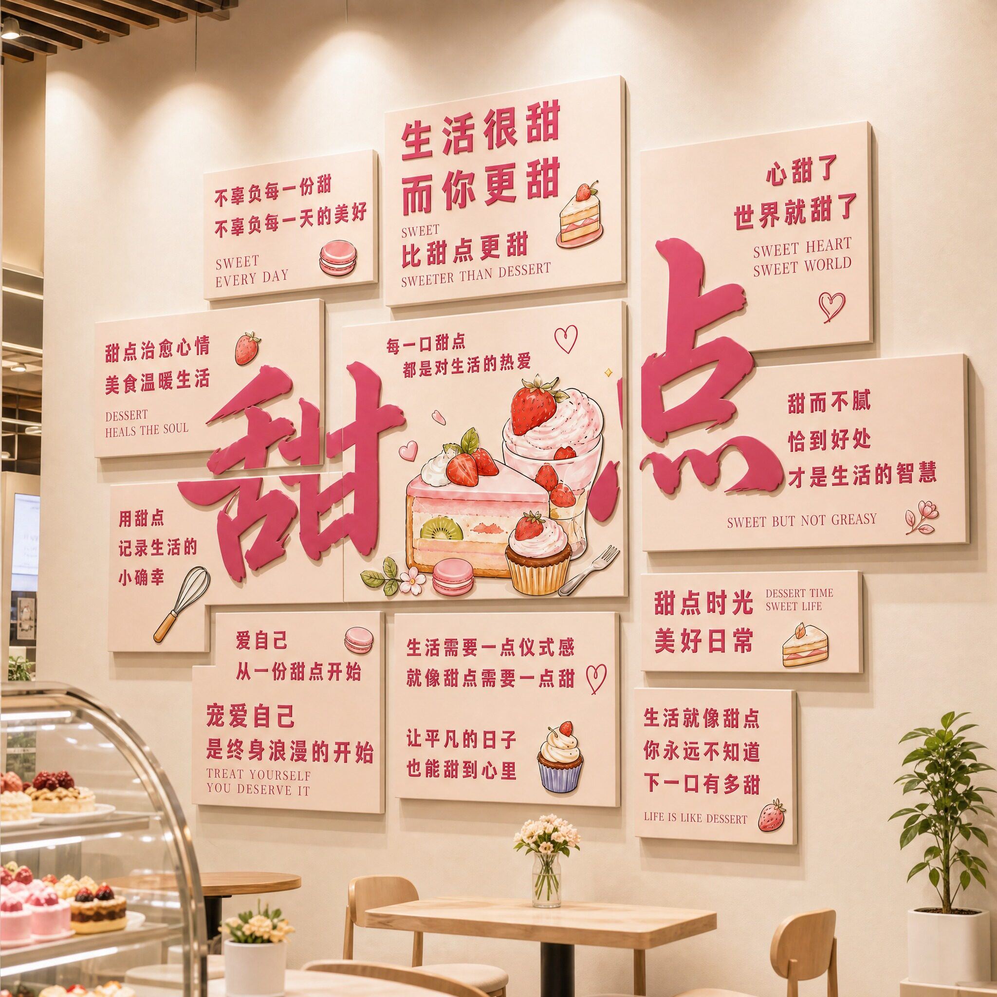 创意甜品店蛋糕烘焙下午茶墙贴橱窗广告牌展示区布置甜蜜装饰墙贴