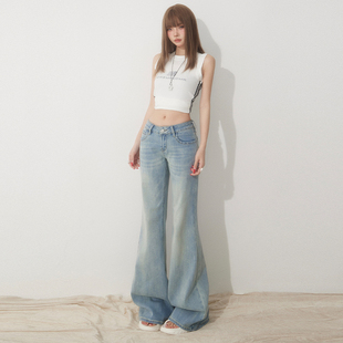 弄格低腰微喇叭牛仔裤女2025年夏季新款浅蓝色裤子黑牛同款喇叭裤