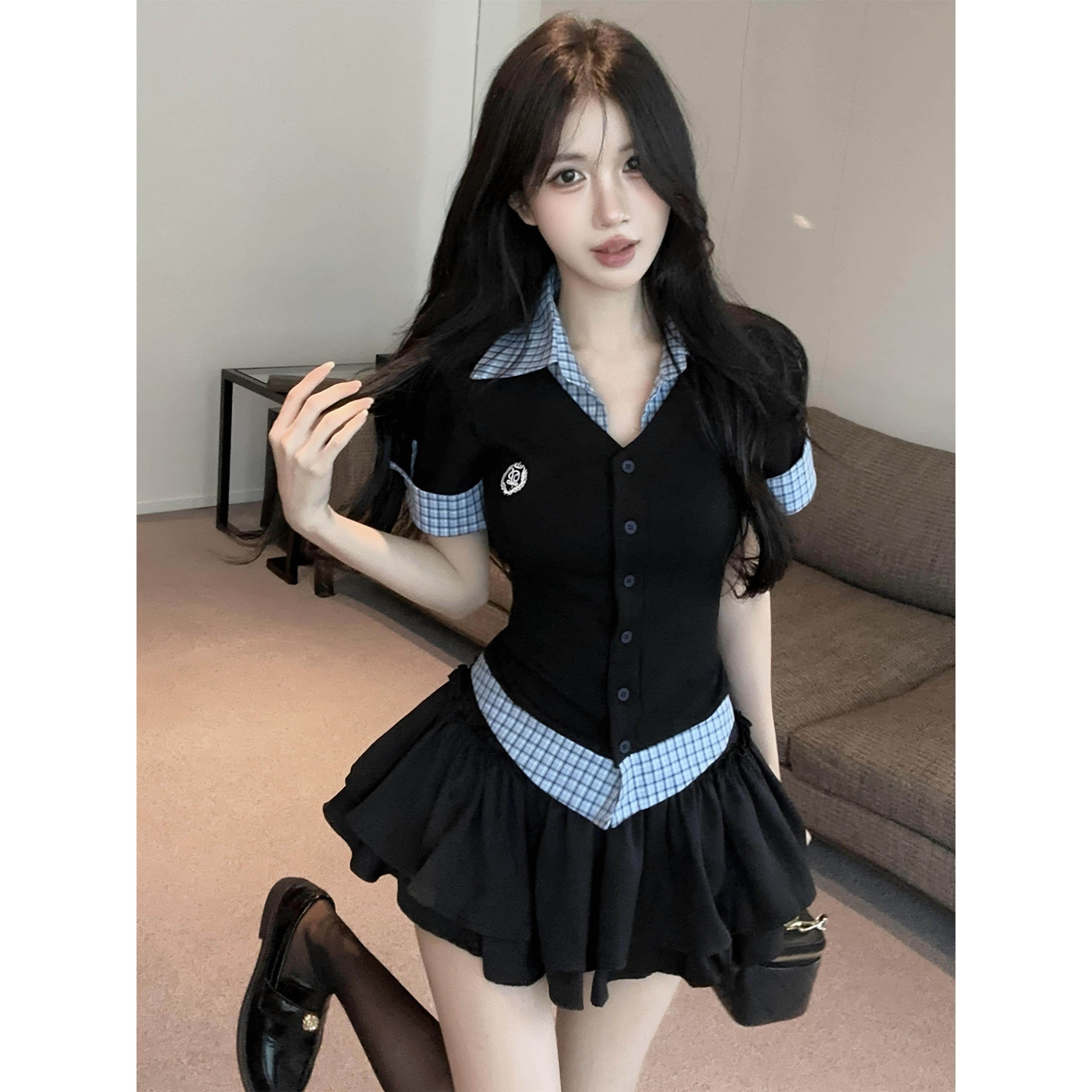 韩系学院风JK制服假两件