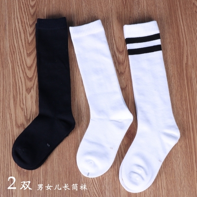 学生中筒校服袜春夏薄款半截袜女童白色足球袜男童足球长袜子黑色