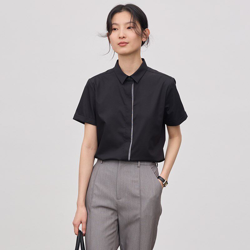 宿色短袖衬衫女正装2023夏季公务员面试服装职业白衬衣ol工作服