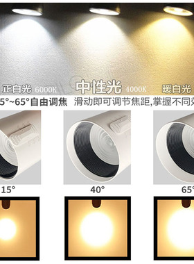 回龙LED调焦轨道灯HLTJ01B30W服装店陶瓷客厅COB明装射灯中性白光