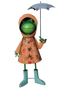 田园青蛙摆件一对装饰雨伞雨衣可爱站立花园园艺庭院别墅造景饰品