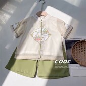 新款 绣花中国风两件套新中式 男童短袖 汉服套装 演出服 唐装 2023夏季