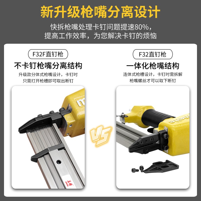 美特气动钉枪F30直钉枪气动打钉枪木工装修专用枪嘴分离式气钉枪