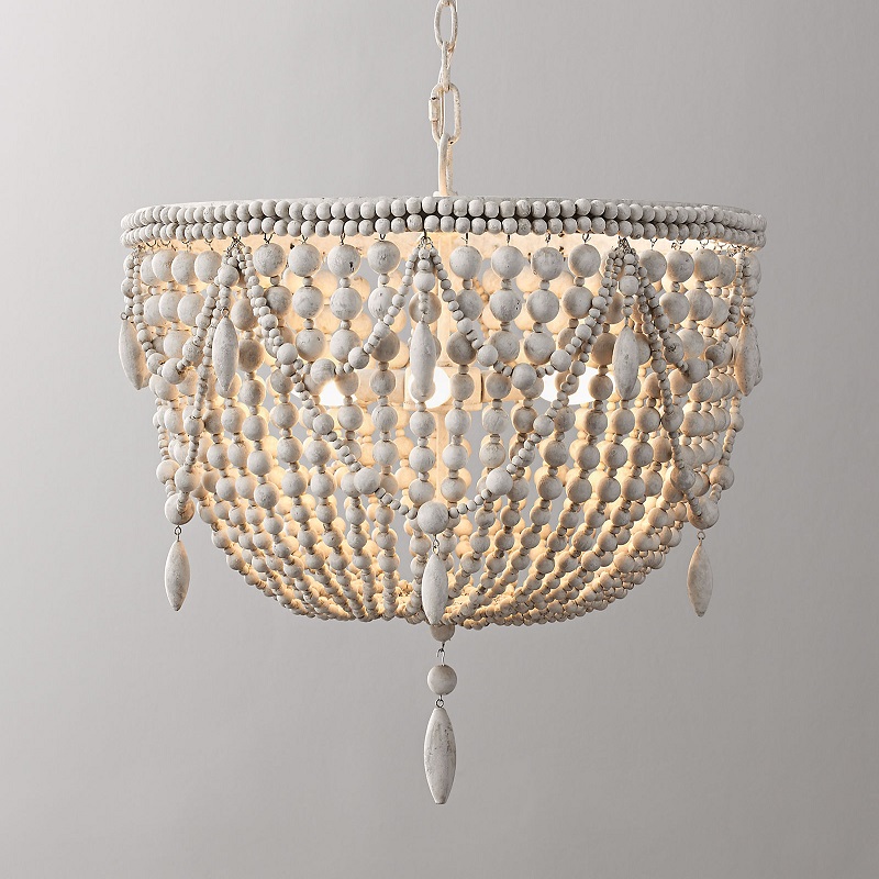 法式乡村木珠吊灯复古白儿童房卧室主灯餐厅灯书房装饰灯具设计师