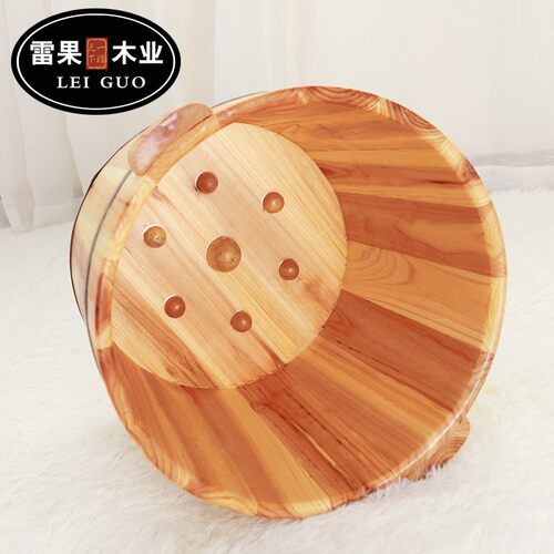 杉木足浴桶泡脚木桶洗脚桶足疗桶洗脚盆高30cm带盖小腿带按摩粒