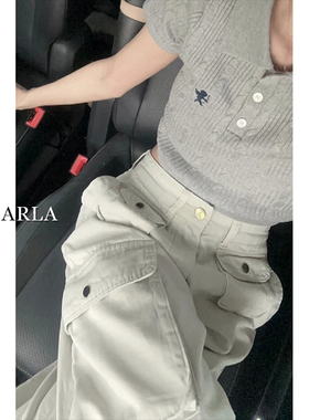 美式白色工装裤女春秋新款高腰胖mm阔腿显瘦宽松大码直筒休闲裤子