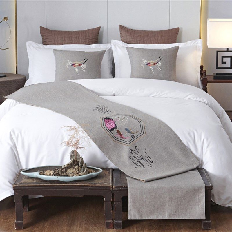 新款宾馆酒店床上用品宾馆酒店绣花床尾巾床旗床尾垫床盖桌旗,居家布艺,桌旗,淘宝优惠券,粉丝福利购,淘宝优惠卷