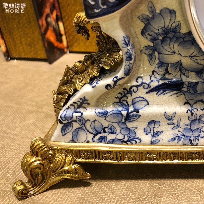 欧式复古时钟奢华摆件陶瓷配铜座钟家用床头桌面书房新房装修饰品,家居饰品,座钟,淘宝优惠券,粉丝福利购,淘宝优惠卷