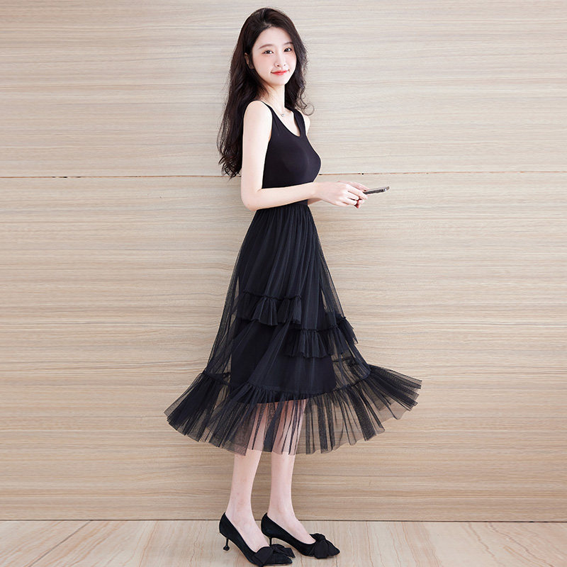 吊带连衣裙女春秋性感显瘦黑色长款吊带裙子法式气质网纱蛋糕长裙,女装/女士精品,连衣裙,淘宝优惠券,粉丝福利购,淘宝优惠卷