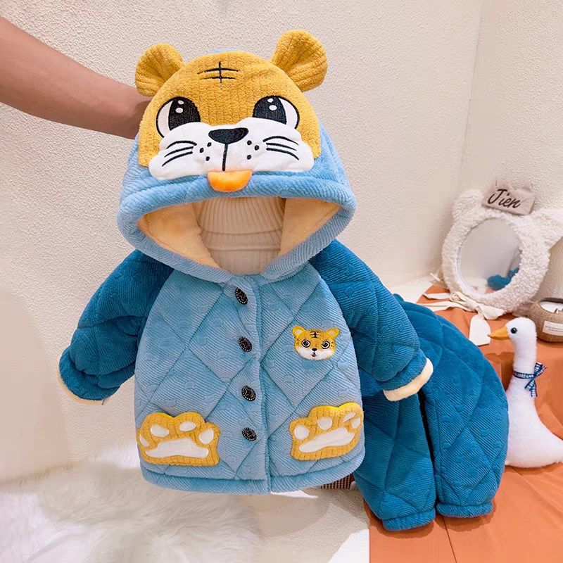 宝宝冬季分体加棉保暖睡衣0一1岁婴儿男女童3法兰绒三层夹棉4加厚