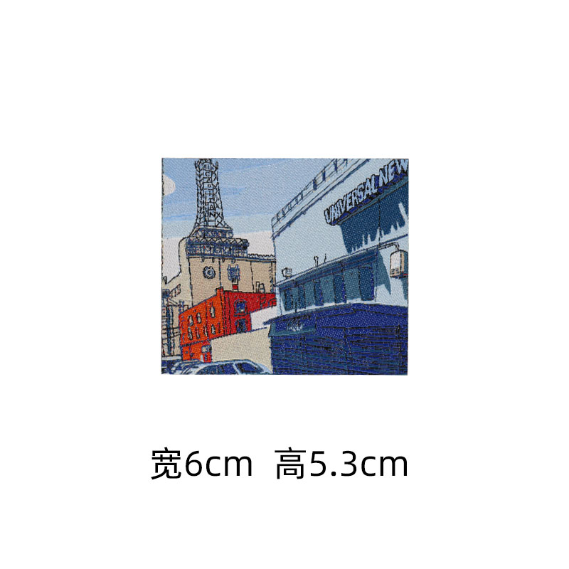 大号艺术油画补丁贴时尚徽章长方形布贴时尚城市风景衣服装饰贴标