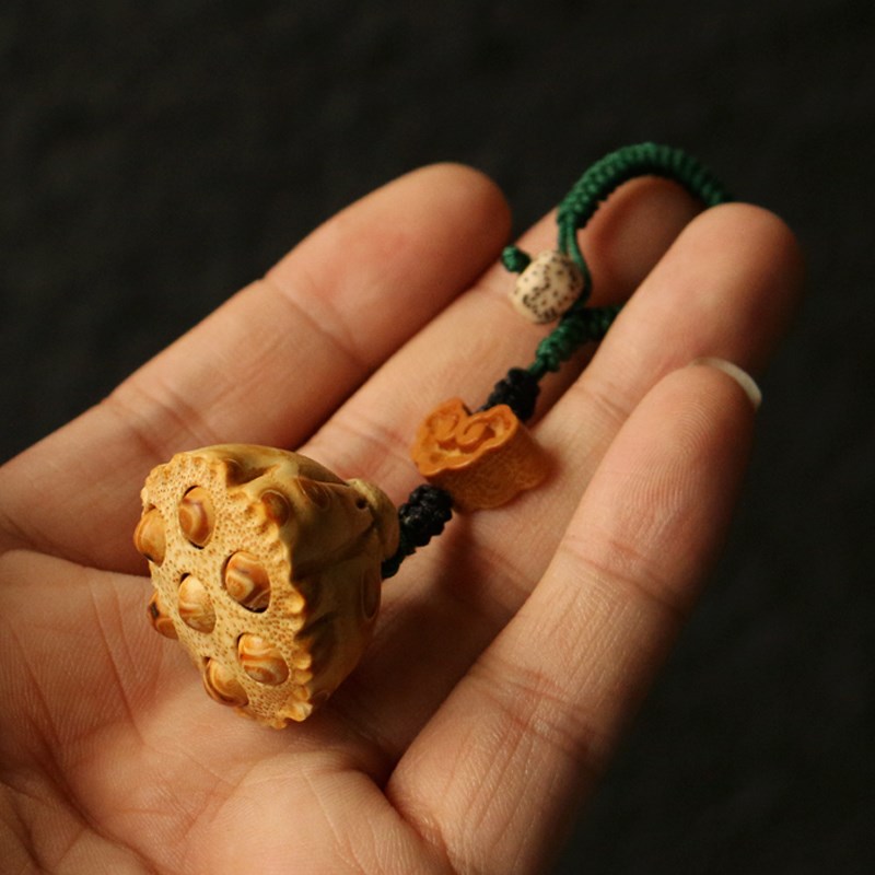 精品纯手工雕刻天然满钉竹根雕莲蓬小挂件竹雕车钥匙包包挂坠吊坠