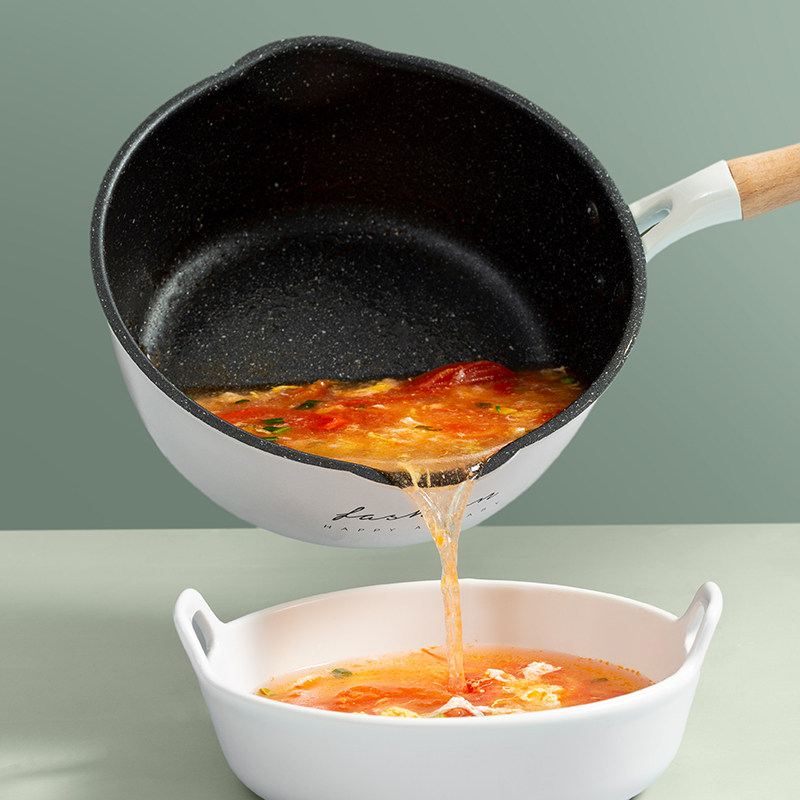 20cm麦饭石平底深煎锅小号不粘锅煎炒两用白色一人炒菜电磁炉通用