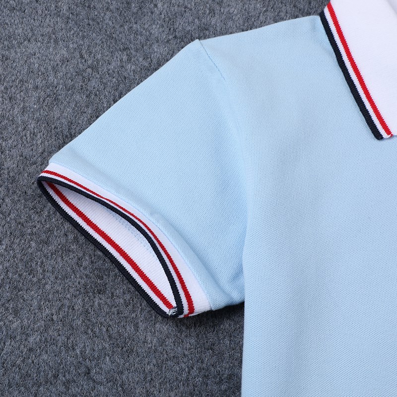 儿童POLO衫夏季童装校服短袖T恤浅蓝白领男童女童班服小学生上衣