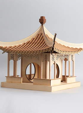 中式木质凉亭建筑屋檐客厅玄关家居禅意雕塑台软装饰品电视柜摆件