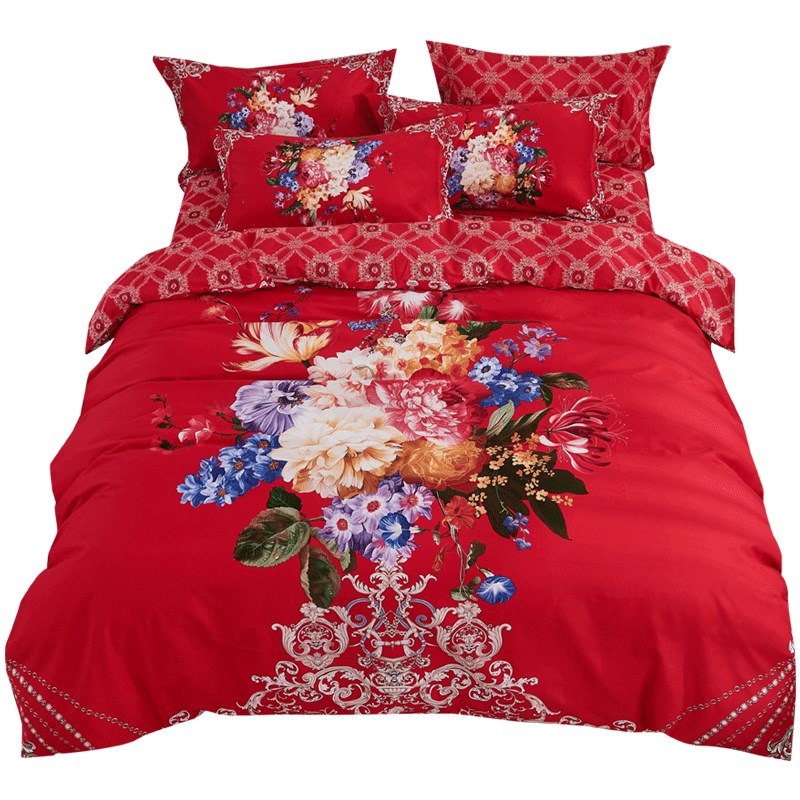 雪晶灵中式婚庆全棉加厚生态磨毛四件套床单被套纯棉结婚床上用品