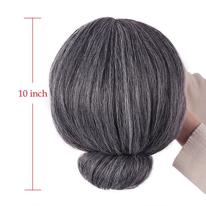 潼漫 表演假发节日老奶奶深灰色带发髻老太婆老人cos舞台演出头套