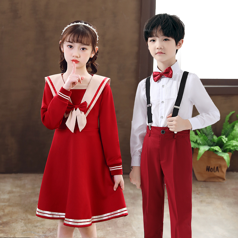 国庆儿童合唱演出服女童舞蹈服中小学生诗歌朗诵礼服男童表演服装