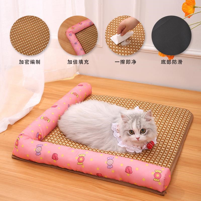 宠物夏季凉席垫 藤席加密狗窝凉席窝 底部防滑猫咪清凉垫子狗凉席