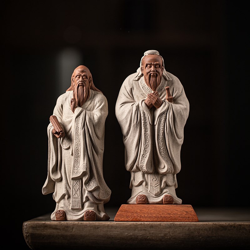 中式禅意历史人物雕像家居书房桌面博古架装饰陶瓷工艺品老子摆件