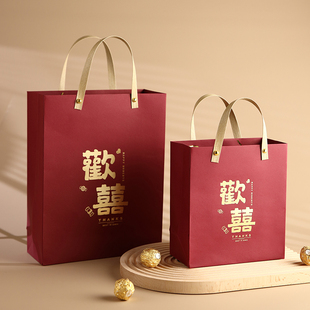 结婚喜糖盒子喜糖袋伴娘伴手礼盒 新款2022婚礼手提袋礼品袋空盒
