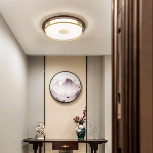 新中式实木吸顶灯led过道灯圆形方形阳台灯走廊玄关入户灯具