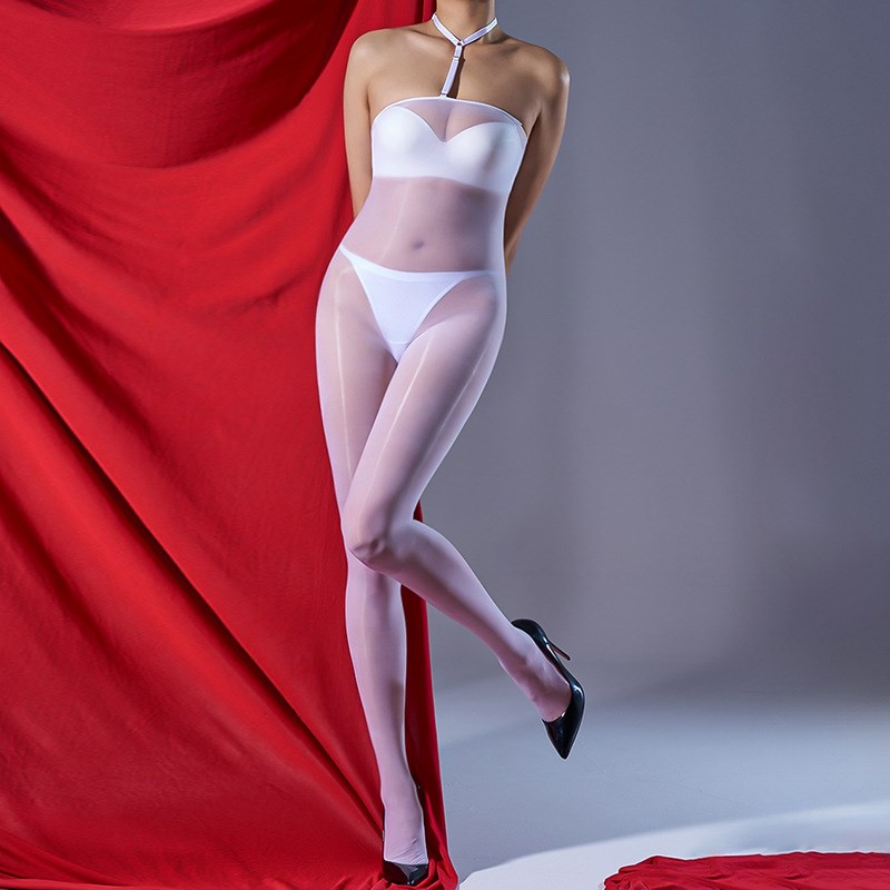 【轻妩】一字肩油亮全身衣马油袜丝滑超薄紧身连体衣防勾丝性感黑