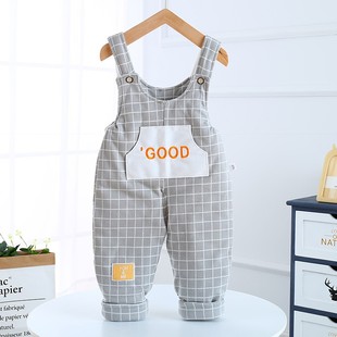 子可开裆纯棉无骨儿童男秋冬休闲裤 宝宝长裤 夹棉薄棉裤 婴儿背带裤