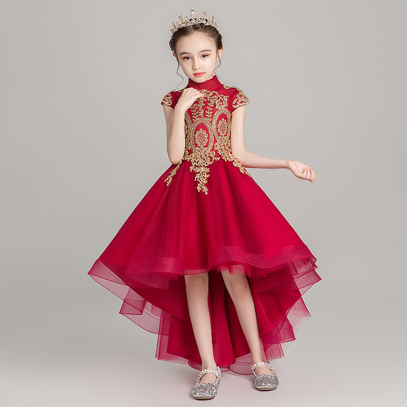 儿童晚礼服公主裙女童蓬蓬中式小花童婚纱拖尾钢琴演出服鱼尾洋气