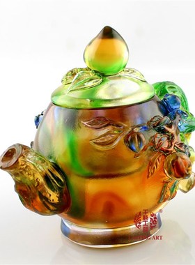 六合春 琉璃摆件工艺品寿壶桃子生日祝寿礼品长辈老年人贺寿礼物
