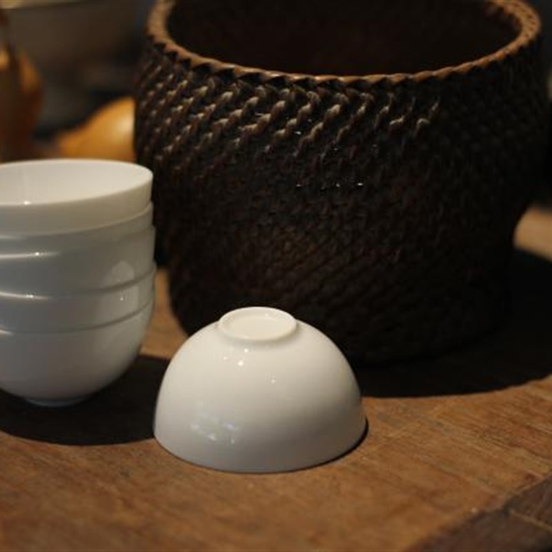 白玉令小茶杯 潮州白陶瓷工夫茶具 八十年代老物件 轻薄蛋壳杯