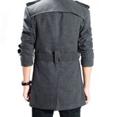 简约百搭肩章有型男士 修身 毛呢外套 3XL风衣带腰带中长款 2020新款