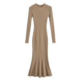 高级感长袖 显瘦御姐毛衣打底鱼尾后妈包臀长裙 针织连衣裙秋冬修身